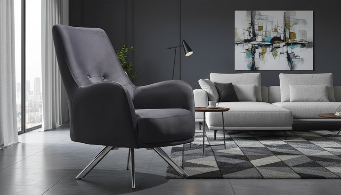 Sillón de lujo gris muebles tapizados diseño salón estilo moderno