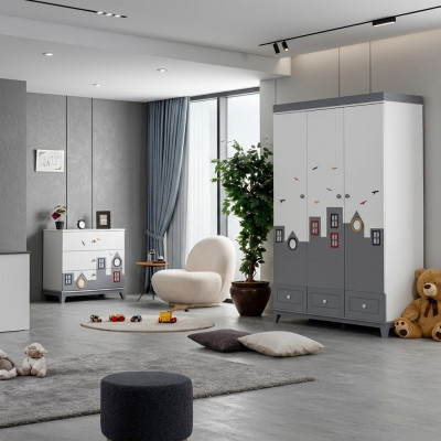 Juego de dormitorio para niños completamente multicolor armario cómoda claro 2 piezas nuevo