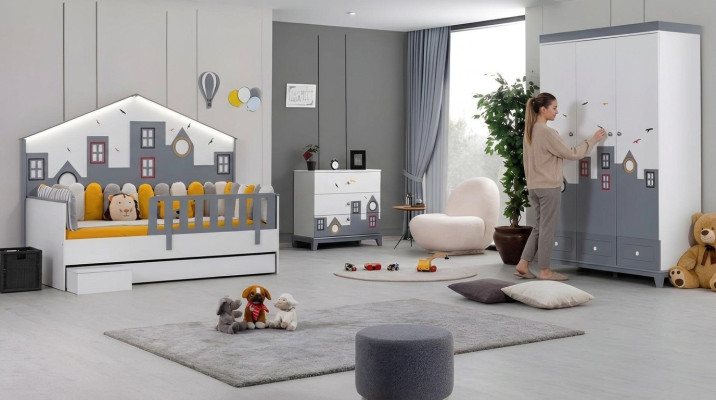 Conjunto de habitación infantil moderna Cama armario cómoda dormitorio nuevo