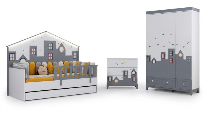 Conjunto de habitación infantil moderna Cama armario cómoda dormitorio nuevo