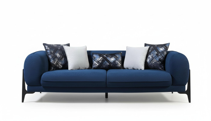 Sofás reclinables de tres plazas de diseñador en azul, muebles de salón de club lounge.