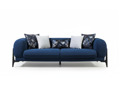 Sofás reclinables de tres plazas de diseñador en azul, muebles de salón de club lounge.