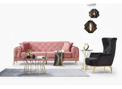 Chesterfield rosa sofá de acero inoxidable Moderno sofá tapizado de lujo de tres plazas.