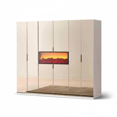 Armario de dormitorio en beige, guardarropa de diseñador, elegantes armarios de madera.