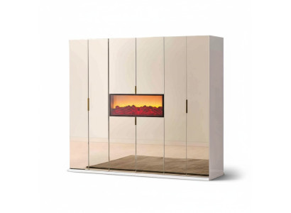 Armario de dormitorio en beige, guardarropa de diseñador, elegantes armarios de madera.