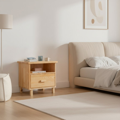 Mesita de noche de cajones beige para dormitorio