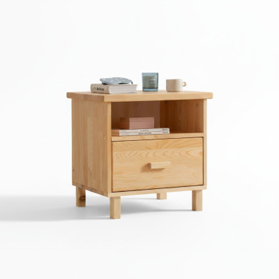 Mesita de noche de cajones beige para dormitorio