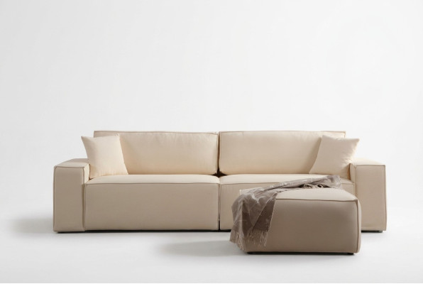 Puf exclusivo beige de cuatro plazas elegante set de 2 piezas