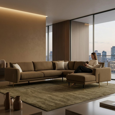 Sofá esquinero verde oscuro Sofá moderno de alta calidad para sala de estar en forma de L