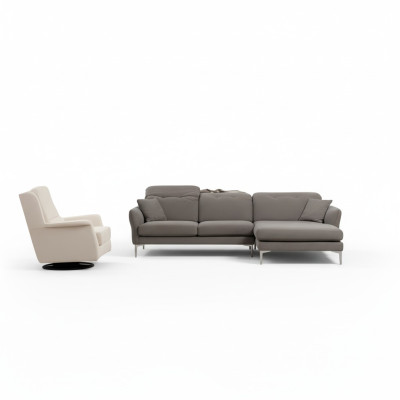 Sofá esquinero de diseño gris-blanco para sala de estar con sillón