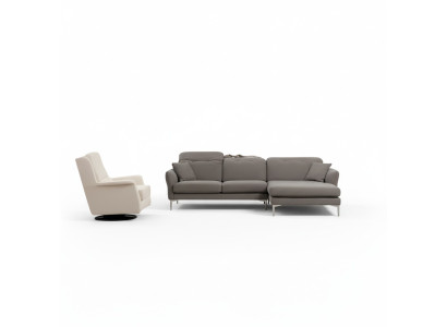 Sofá esquinero de diseño gris-blanco para sala de estar con sillón