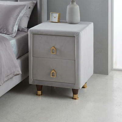 Mesita de noche acolchada gris claro, muebles de diseñador para dormitorio, mesita de noche.