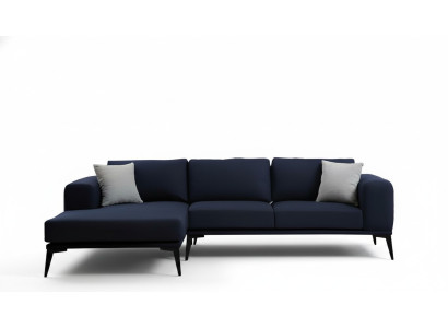 Sofá esquinero en forma de L Azul oscuro Unicolor Material textil con cojines Sala de estar