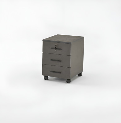 Armario de oficina gris liso, diseño moderno con cajones.