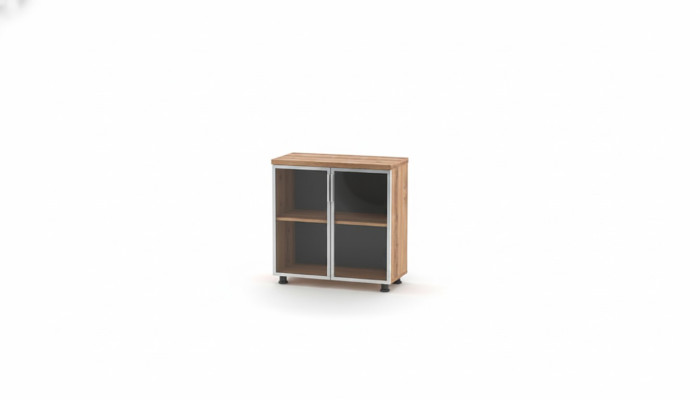 Armario de archivos con puertas de cristal en marrón unicolor, estante insertable, para el estudio.