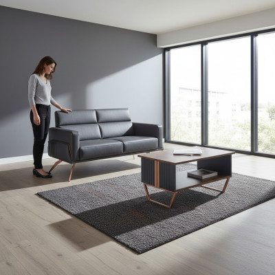 Conjunto de estudio de 2 piezas sofá de 2 plazas con mesa de centro gris marrón bicolor