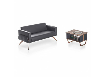 Conjunto de estudio de 2 piezas sofá de 2 plazas con mesa de centro gris marrón bicolor