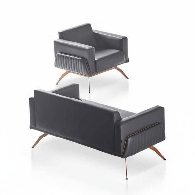 Set de sala de estar de 2 piezas con sofá de 2 plazas y sillón gris monocromático.