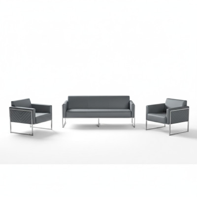 Set de sala de trabajo de 3 piezas con sofá de 3 plazas y 2 sillones en gris de estilo moderno.