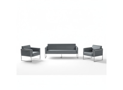Set de sala de trabajo de 3 piezas con sofá de 3 plazas y 2 sillones en gris de estilo moderno.