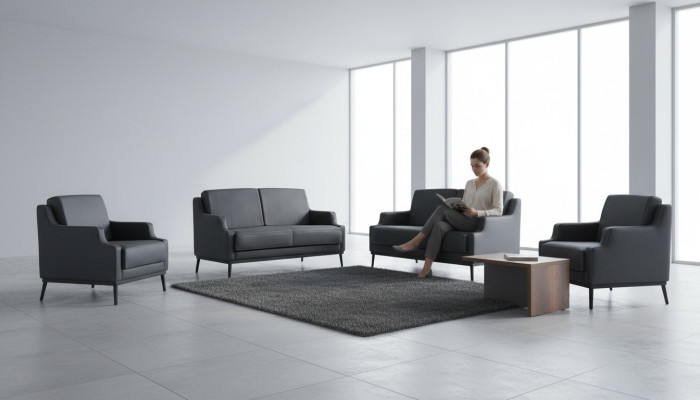 Set de sala de trabajo de 5 piezas en gris oscuro Estilo 2x 2 plazas 2x sillón mesa de centro