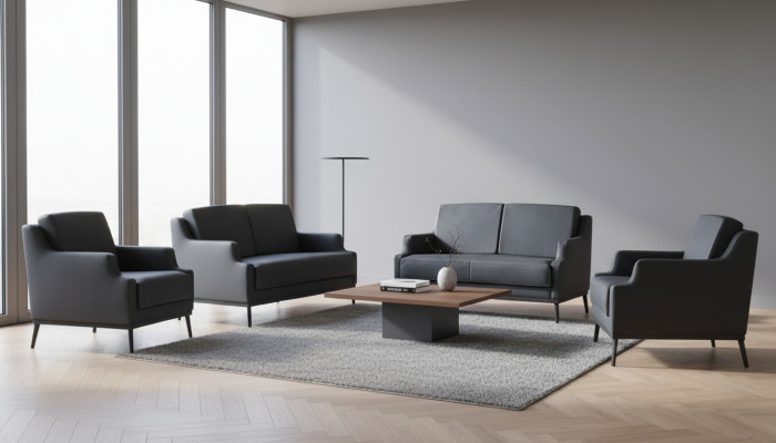 Set de sala de trabajo de 5 piezas en gris oscuro Estilo 2x 2 plazas 2x sillón mesa de centro
