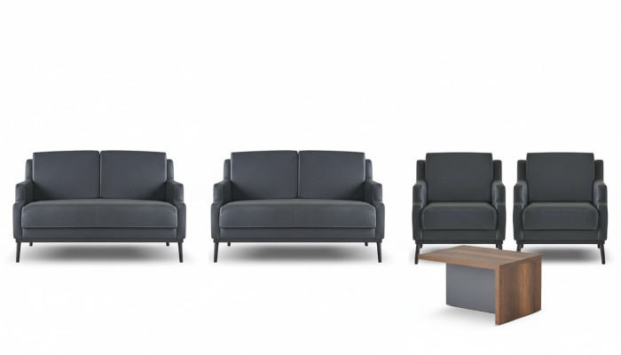 Set de sala de trabajo de 5 piezas en gris oscuro Estilo 2x 2 plazas 2x sillón mesa de centro