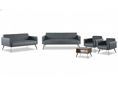 Conjunto de oficina 5 piezas negro sofá de 3 plazas, sofá de 2 plazas, 2 sillones, mesa de centro