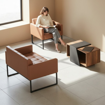 Despacho Marrón Gris Set de 3 piezas 2 plazas Sillón Mesa de centro Estilo moderno