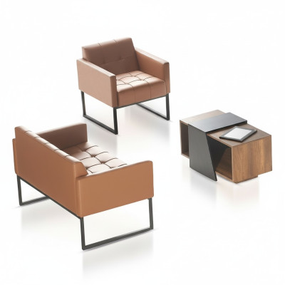 Despacho Marrón Gris Set de 3 piezas 2 plazas Sillón Mesa de centro Estilo moderno