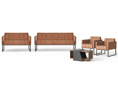 Conjunto de oficina de 5 piezas: sofá de 3 plazas, sofá de 2 plazas, 2 sillones, mesa de centro, estilo marrón.