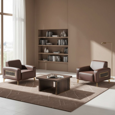 Juego de sala 3 piezas con 2 sillones y mesa de centro marrón liso para sala.