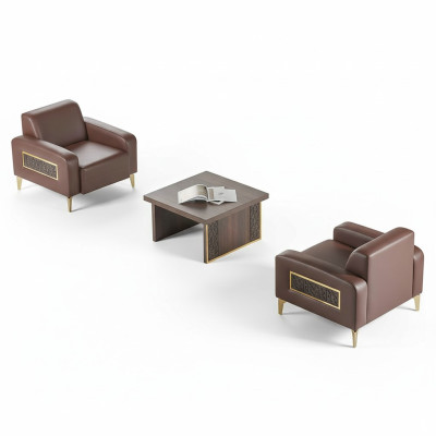 Juego de sala 3 piezas con 2 sillones y mesa de centro marrón liso para sala.