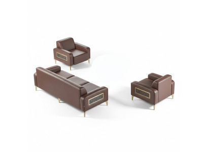 Set de estudio de 3 piezas, 3 plazas con 2 sillones marrones monocromáticos para sala de estar.