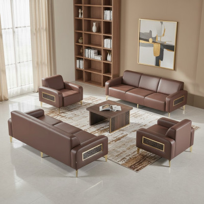 Conjunto de oficina en casa de 4 piezas 3 plazas 2 sillones mesa de centro marrón sala de estar