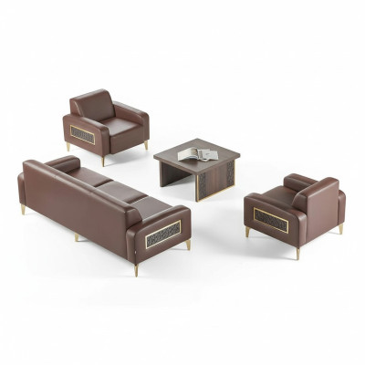 Conjunto de oficina en casa de 4 piezas 3 plazas 2 sillones mesa de centro marrón sala de estar