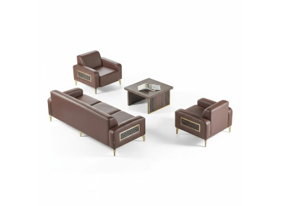 Conjunto de oficina en casa de 4 piezas 3 plazas 2 sillones mesa de centro marrón sala de estar