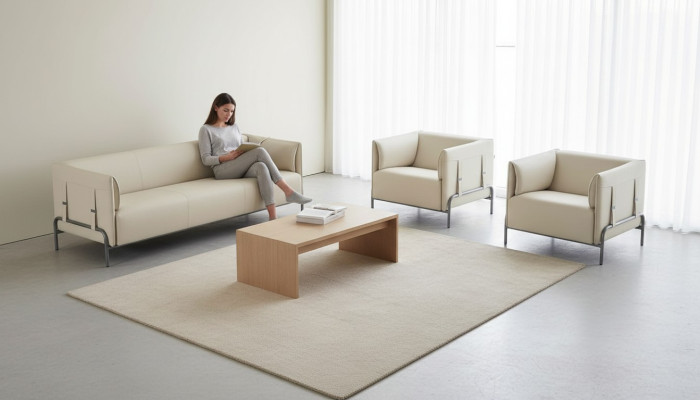 Set de oficina de 3 piezas en beige, sofá de 3 plazas, 2 sillones con cojines para sala de estar.