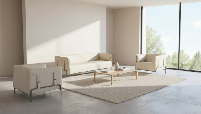 Set de oficina de 3 piezas en beige, sofá de 3 plazas, 2 sillones con cojines para sala de estar.