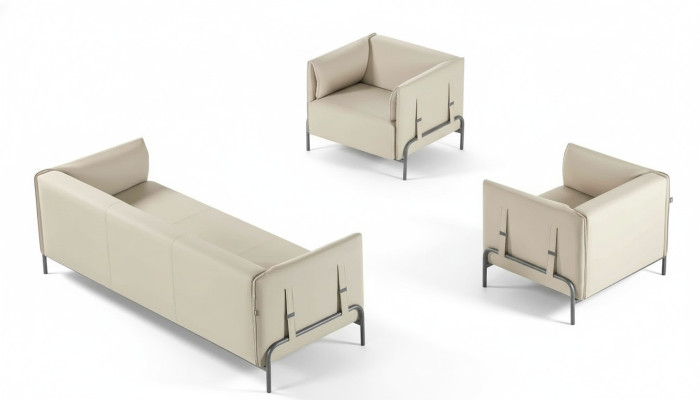 Set de oficina de 3 piezas en beige, sofá de 3 plazas, 2 sillones con cojines para sala de estar.