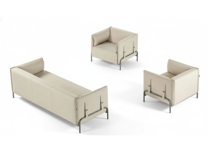 Set de oficina de 3 piezas en beige, sofá de 3 plazas, 2 sillones con cojines para sala de estar.