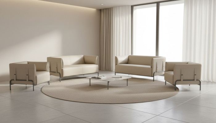 Conjunto de estudio 4 piezas Beige 2x Sofá de 2 plazas 2x Sillón Color sólido Sala de estar