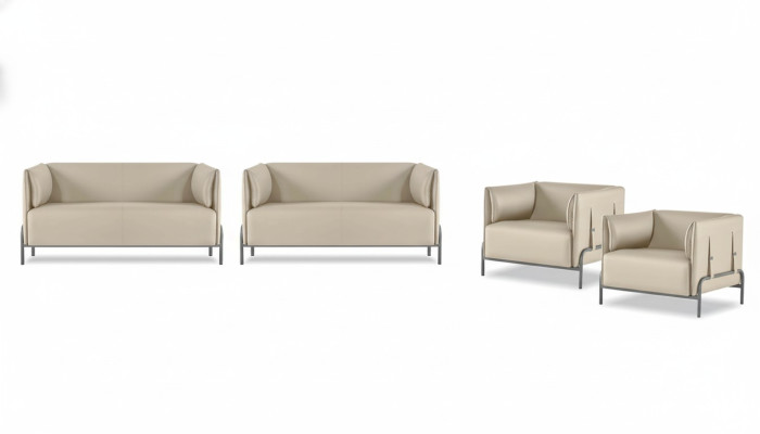 Conjunto de estudio 4 piezas Beige 2x Sofá de 2 plazas 2x Sillón Color sólido Sala de estar