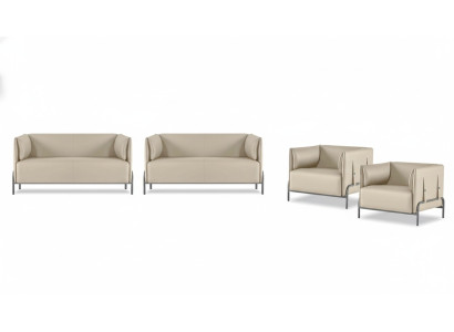Conjunto de estudio 4 piezas Beige 2x Sofá de 2 plazas 2x Sillón Color sólido Sala de estar