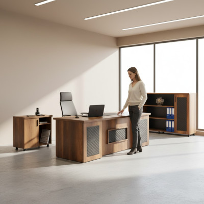 Conjunto de oficina de 3 piezas Escritorio Credenza Cómoda Espacio de almacenamiento Marrón Negro