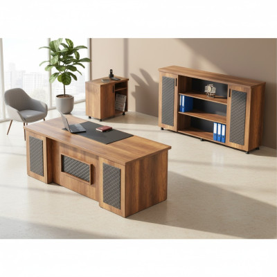 Conjunto de oficina de 3 piezas Escritorio Credenza Cómoda Espacio de almacenamiento Marrón Negro