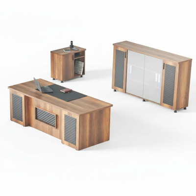 Conjunto de oficina de 3 piezas Escritorio Credenza Cómoda Espacio de almacenamiento Marrón Negro
