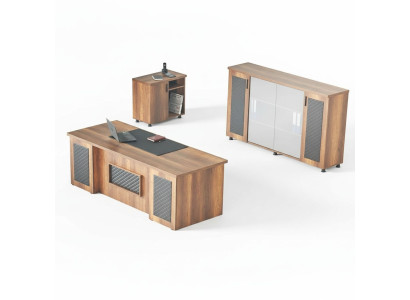Conjunto de oficina de 3 piezas Escritorio Credenza Cómoda Espacio de almacenamiento Marrón Negro