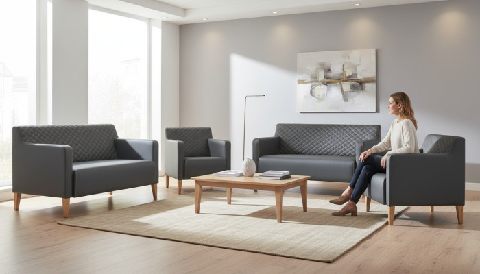 Conjunto de estudio 4 piezas 2x Sillón de dos plazas 2x Sillón Negro Unicolor Moderno