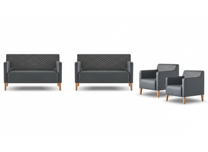 Conjunto de estudio 4 piezas 2x Sillón de dos plazas 2x Sillón Negro Unicolor Moderno